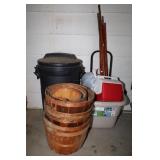 SUNCAST GARDEN CART, RUBBERMAID TRASH CAN,