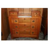 OAK MARBLE TOP 3 DRAWER DRESSER WITH HANDKERCHIEF