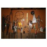 CONTENTS OF PEGBOARD IN GARAGE - PRUNERS, HAND