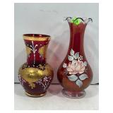 RUBY RED HAND PAINTED RUFFLED VASE 4 3/4" AND RUBY