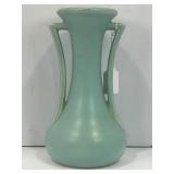 MCCOY AQUA BLUE TWO HANDLED POTTERY VASE - 9 1/4"