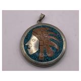 MEXICAN STERLING SILVER MAYAN AZTEC TURQUOISE