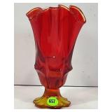 FENTON AMBERINA HANDKERCHIEF RUFFLE VASE - 6 5/8"