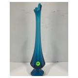 VIKING GLASS BLUE SWUNG STRETCH VASE - 14" TALL
