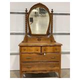ANTIQUE HAND CARVED OAK 4 DRAWER DRESSER