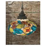 TIFFANY STYLE STAINED GLASS HANGING LAMP - 18"