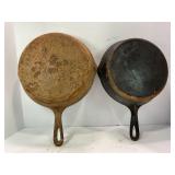 LOT OF 2 UNMARKED CAST IRON SKILLETS - 9" & 10" -