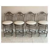 LOT OF FOUR WROUGHT IRON SWIVEL BAR STOOLS - 25'