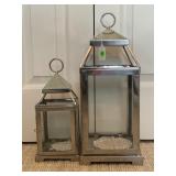 STAINLESS STEEL SET OF TWO CANDLE LANTERNS - 18' &