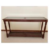 GLASS TOP WALNUT SOFA TABLE 54" X 14 1/2" X 27"