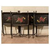 SET OF FOUR METAL FLOWER PATTERN TV TRAYS