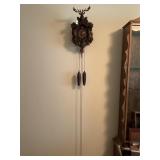 LUX USA HUNTERS CUCKOO CLOCK - DEER HEAD, GUNS,