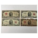 LOT OF 4 - $2 RED SEAL FEDERAL RESERVE NOTES