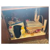 CONTENTS OF CABINET IN KITCHEN - TOWELS, CLEANING