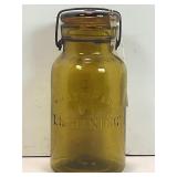 PUTNAM LIGHTNING AMBER GLASS JAR - 8" TALL