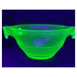 URANIUM VASELINE GLASS 11" DOG EAR MIXING BOWL -
