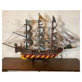 CUSTOM BUILT PIRATE SHIP IN GLASS FRONT DISPLAY