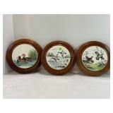 LOT OF 3 WALNUT HOT PLATES WITH DUCK & PHEASANT