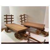 LOT OF 2 HANDMADE WOOD FLATBED WAGONS