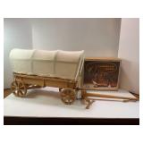 HANDMADE WOOD COVERED WAGON WITH HORSES