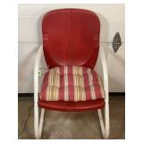 MID CENTURY MODERN ART DECO RED METAL LAWN CHAIR