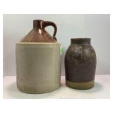PRIMITIVE STONEWARE CROCK CANNING JAR & 1 GALLON