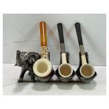 METAL ELEPHANT PIPE STAND WITH 3 CERAMIC PIPES -
