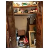 CONTENTS OF CLOSET IN HALLWAY - BEDDING, BOOKS,