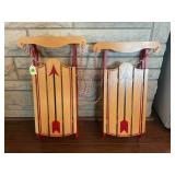 PAIR OF DECORATIVE WOOD SNOW SLEDS - 21" X 12"
