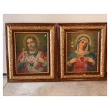 VINTAGE JESUS AND MARY PICTURES IN WOOD FRAMES -