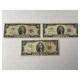 LOT OF 3 - $2 RED SEAL FEDERAL RESERVE NOTES