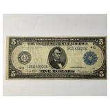 1914 $5 BLUE SEAL FEDERAL RESERVE LARGE NOTE