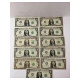 LOT OF 11 - 1963 B & 1985 $1 FEDERAL RESERVE NOTES