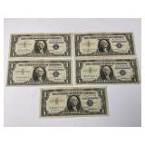 LOT OF 5 - 1957 $1 SILVER CERTIFICATES
