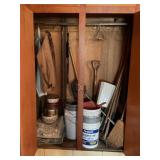 CONTENTS OF CLOSET IN GARAGE - HAND TOOLS, TINS,