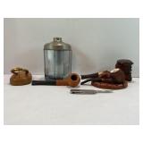 LOT OF TOBACCO PIPES, AVON BOTTLE, GLASS TOBACCO