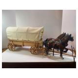 HANDMADE WOOD COVERED WAGON WITH HORSES