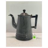 ANTIQUE GRANITEWARE GOOSENECK COFFEE POT - 9"