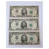 LOT OF 3 - 1985 FIVE DOLLAR FEDERAL RESERVE NOTES