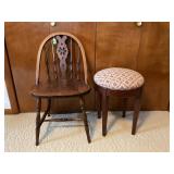 WINDSOR WHEEL BACK CHAIR AND UPHOLSTERED OTTOMAN
