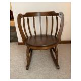 ANTIQUE OAK BARREL BACK CHILDS ROCKER