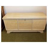 1970S CEDAR CHEST WITH FOLD UP SHELF WHITE WOOD -