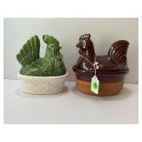LOT OF 2 POTTERY HENS ON A NEST