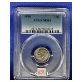1958 ROOSEVELT DIME PCGS MS66