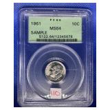 1961 ROOSEVELT DIME PCGS MS64 GREEN LABEL