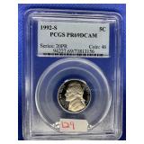1992 S JEFFERSON NICKEL PCGS PR69DCAM