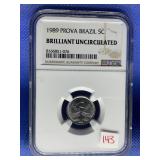 1989 PROVA BRAZIL 5C NGC BRILLIANT UNCIRCULATED