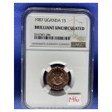 1987 UGANDA 1S NGC BRILLIANT UNCIRCULATED
