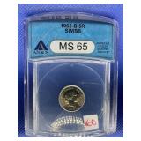 1962 B 5R SWISS ANACS MS65