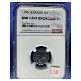 1996 LEBANON 50L NGC BRILLIANT UNCIRCULATED